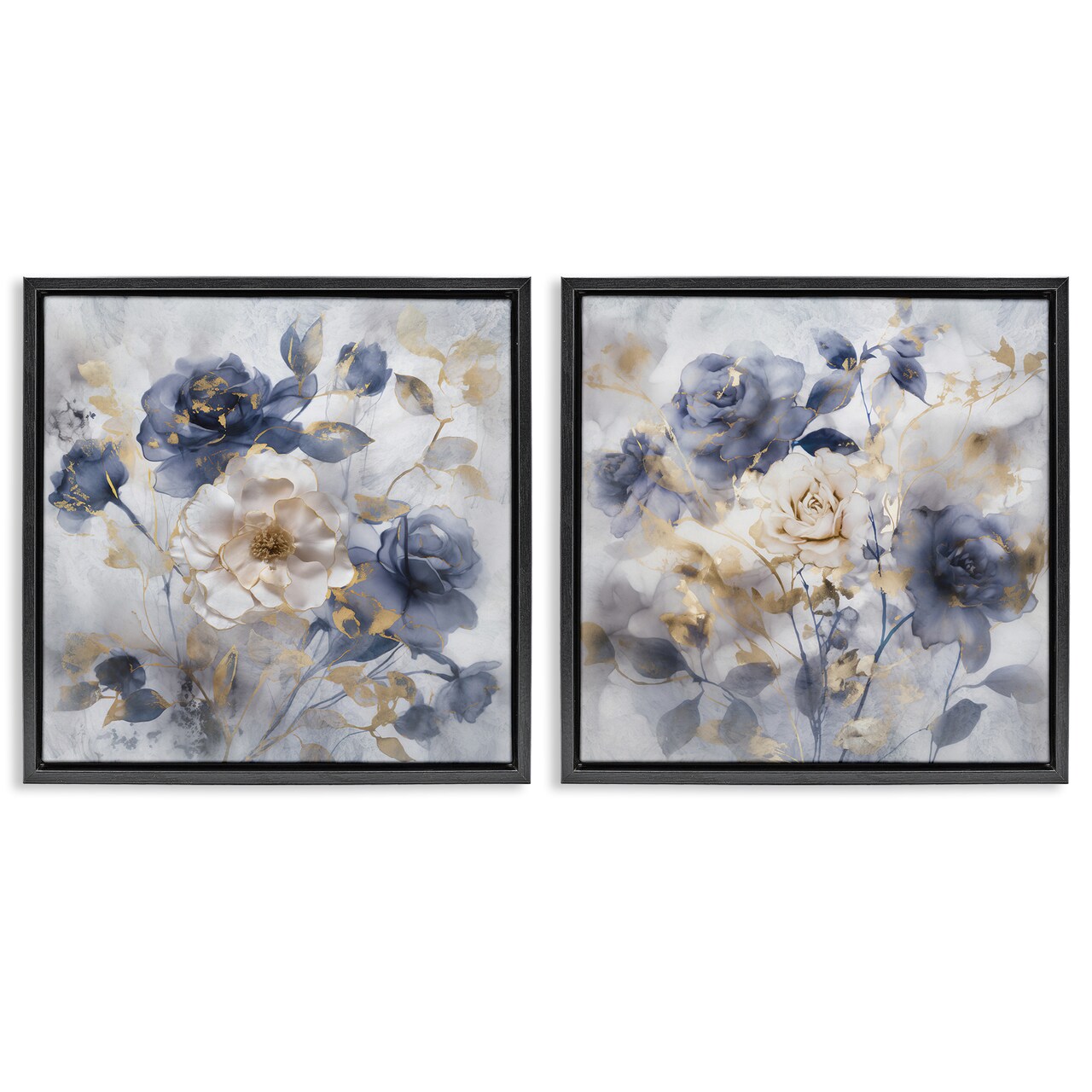 Stupell Industries Blue & Gold Accented Roses 2pc Floating Frame Set By Irene Weisz